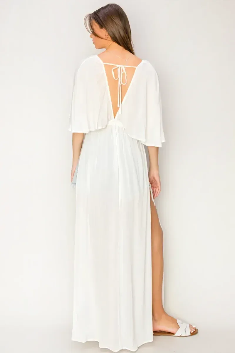 Ethereal Plunging V-Neck Open Back Maxi Cover-Up Kimono Dress