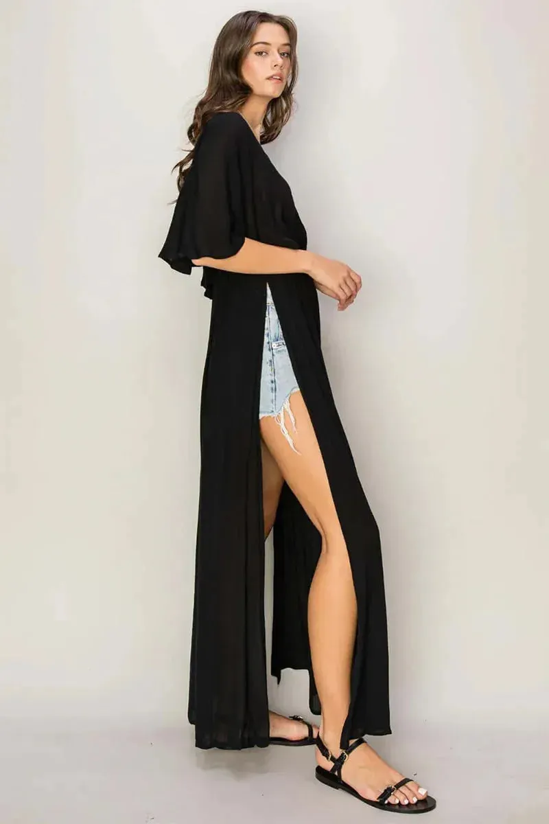 Ethereal Plunging V-Neck Open Back Maxi Cover-Up Kimono Dress