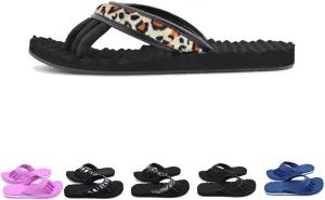 EVA Footbed Orthotic Pedicure Flip Flops for Women - Comfortable Arch Support Sandals Women's for Home, Salon, Yoga & Gym - Flip Flops with Built in Toe Separators for Nail Drying (Leopard-L)