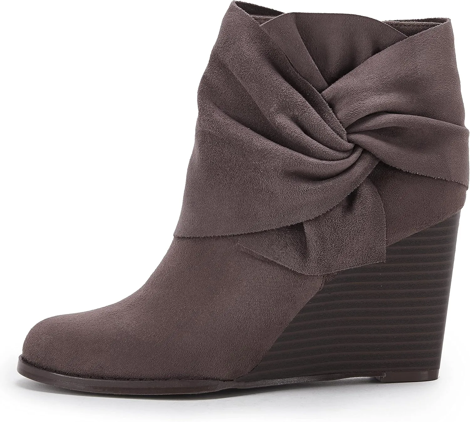 Fashare Womens Wedge Booties Ankle Heels Boots Bow Knot Stacked Heeled Winter Dress Shoes
