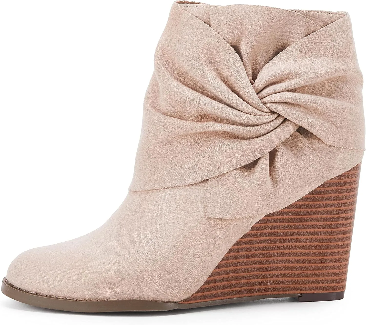 Fashare Womens Wedge Booties Ankle Heels Boots Bow Knot Stacked Heeled Winter Dress Shoes