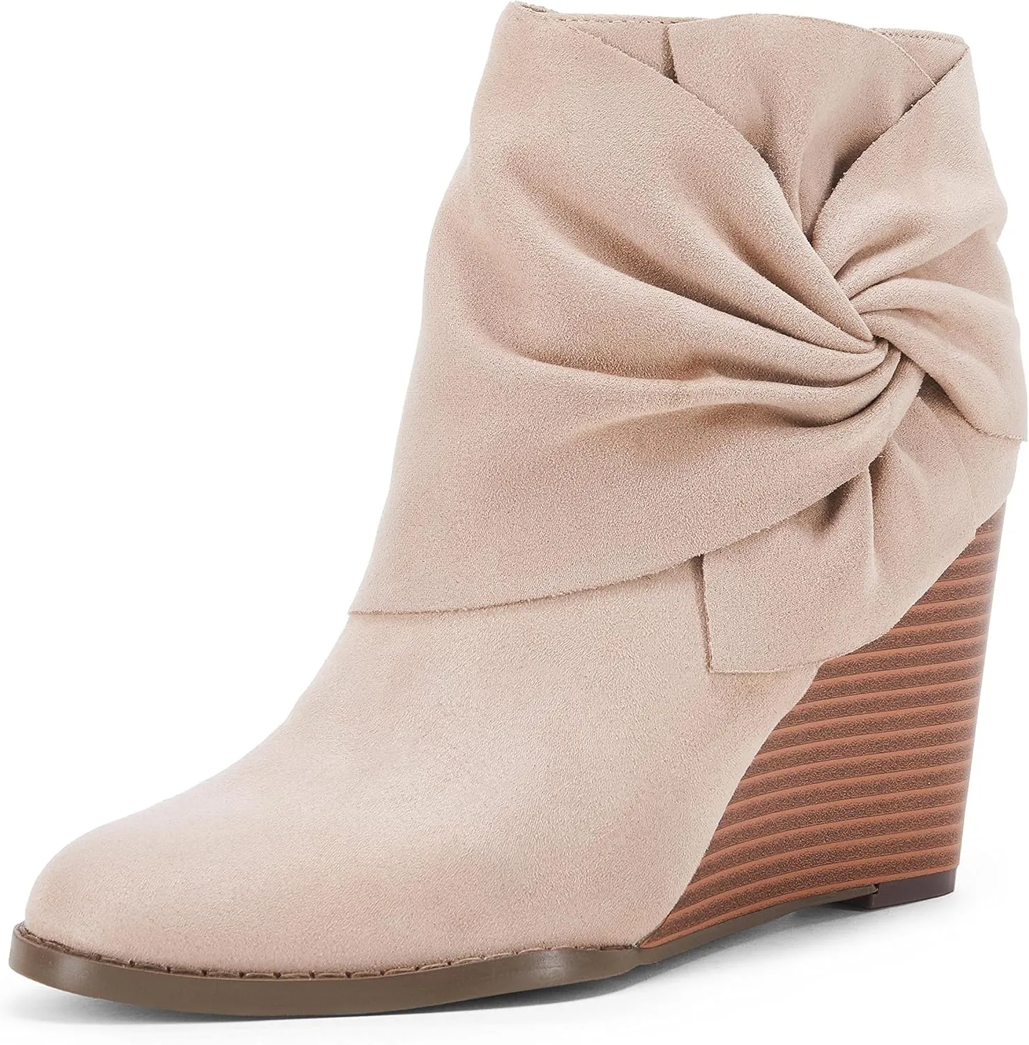 Fashare Womens Wedge Booties Ankle Heels Boots Bow Knot Stacked Heeled Winter Dress Shoes