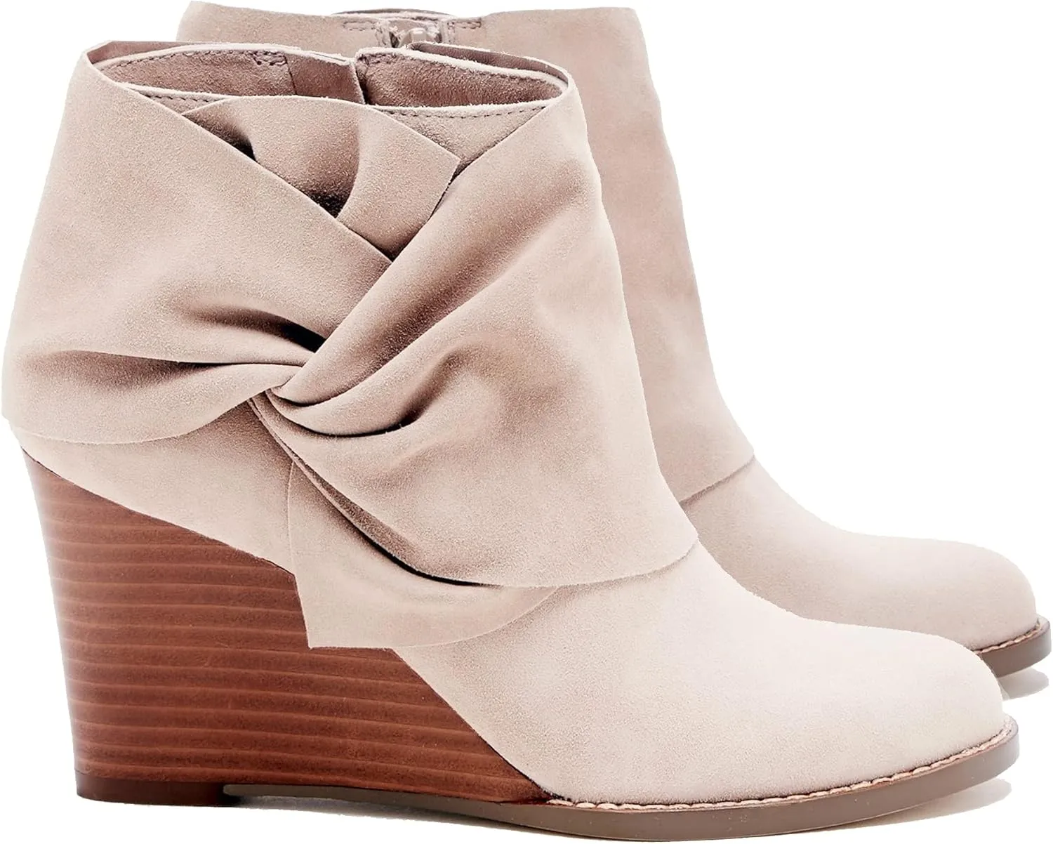 Fashare Womens Wedge Booties Ankle Heels Boots Bow Knot Stacked Heeled Winter Dress Shoes