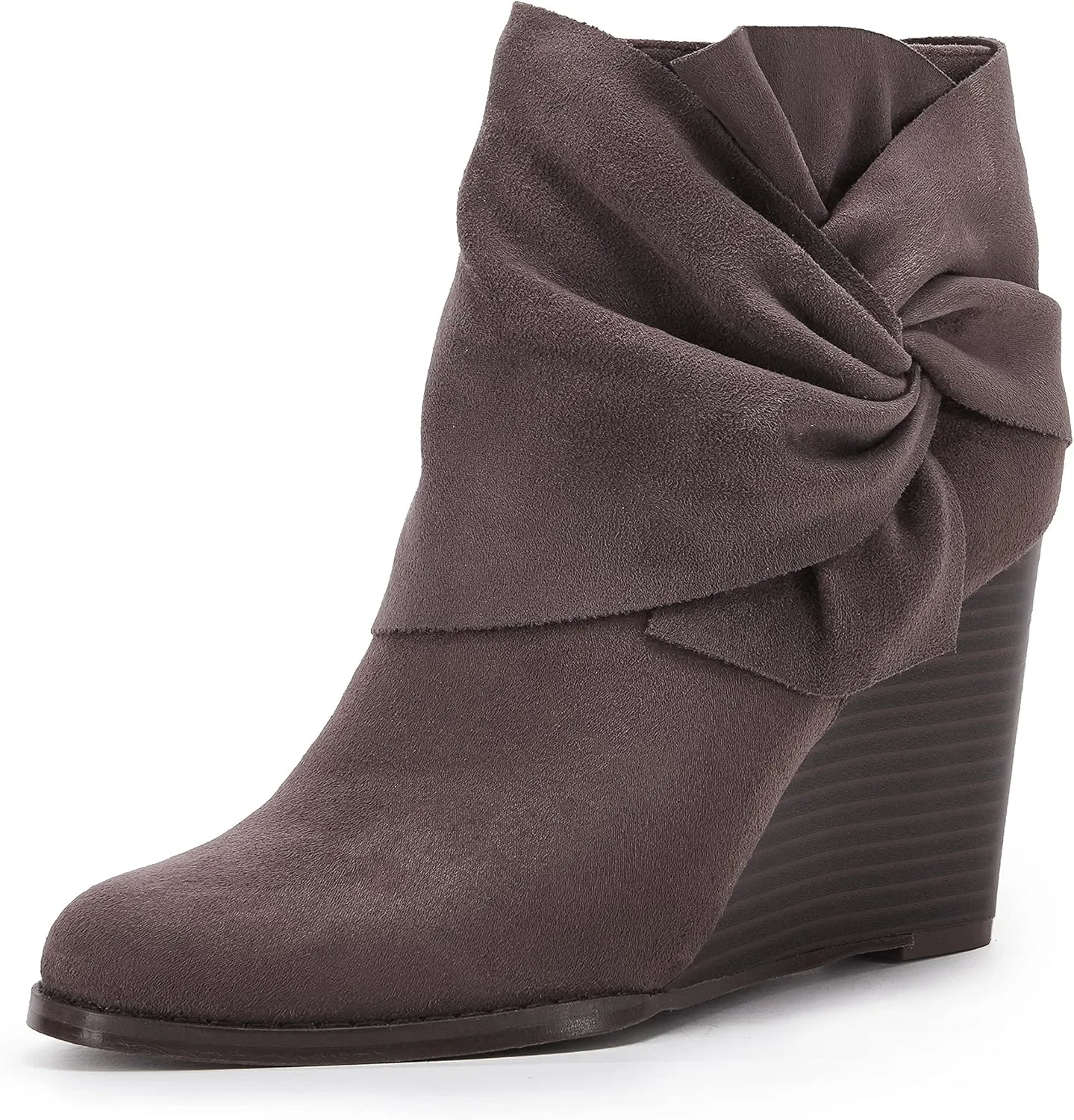 Fashare Womens Wedge Booties Ankle Heels Boots Bow Knot Stacked Heeled Winter Dress Shoes