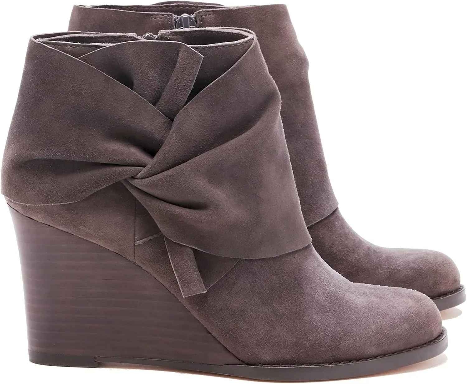 Fashare Womens Wedge Booties Ankle Heels Boots Bow Knot Stacked Heeled Winter Dress Shoes