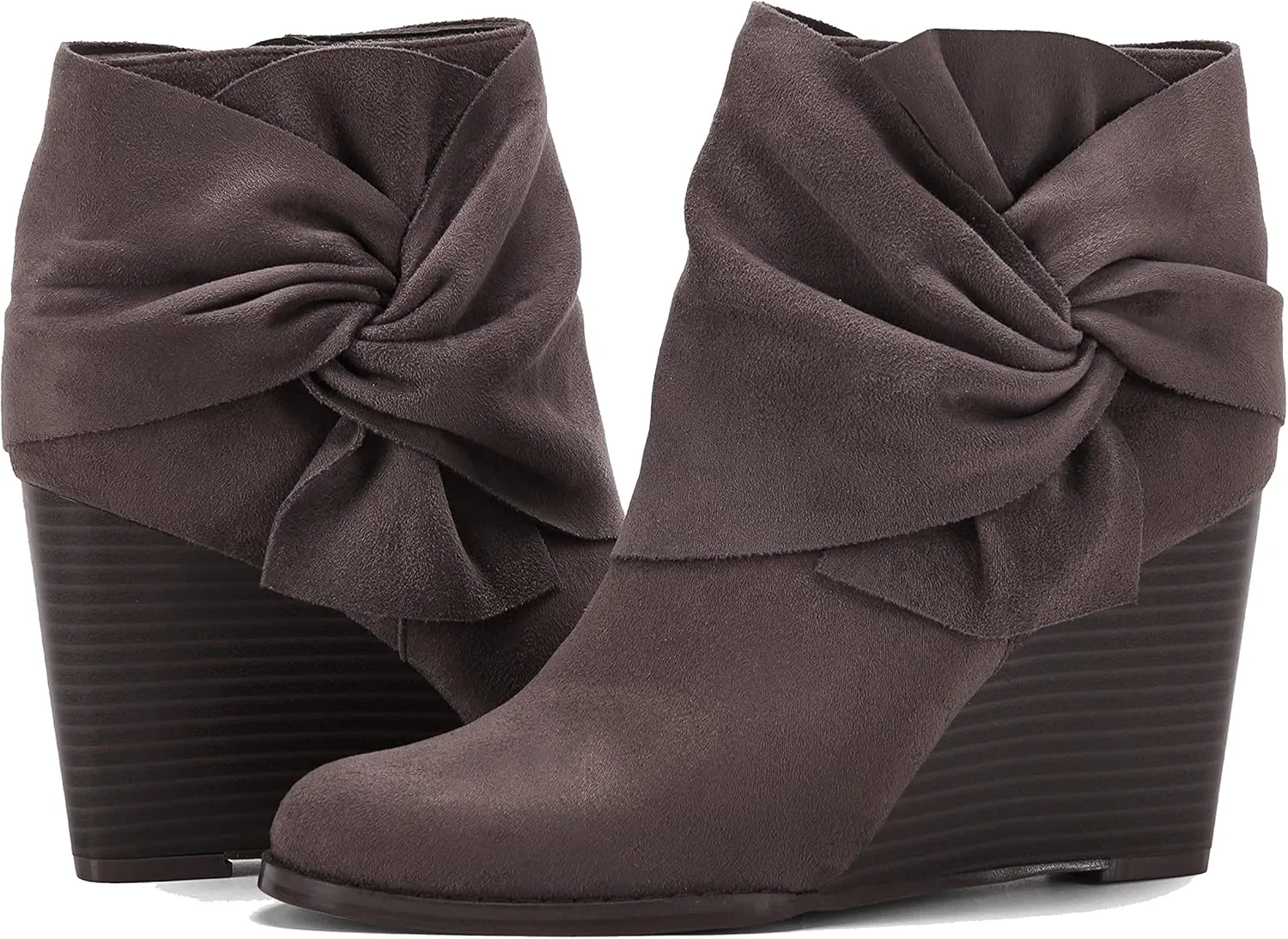Fashare Womens Wedge Booties Ankle Heels Boots Bow Knot Stacked Heeled Winter Dress Shoes