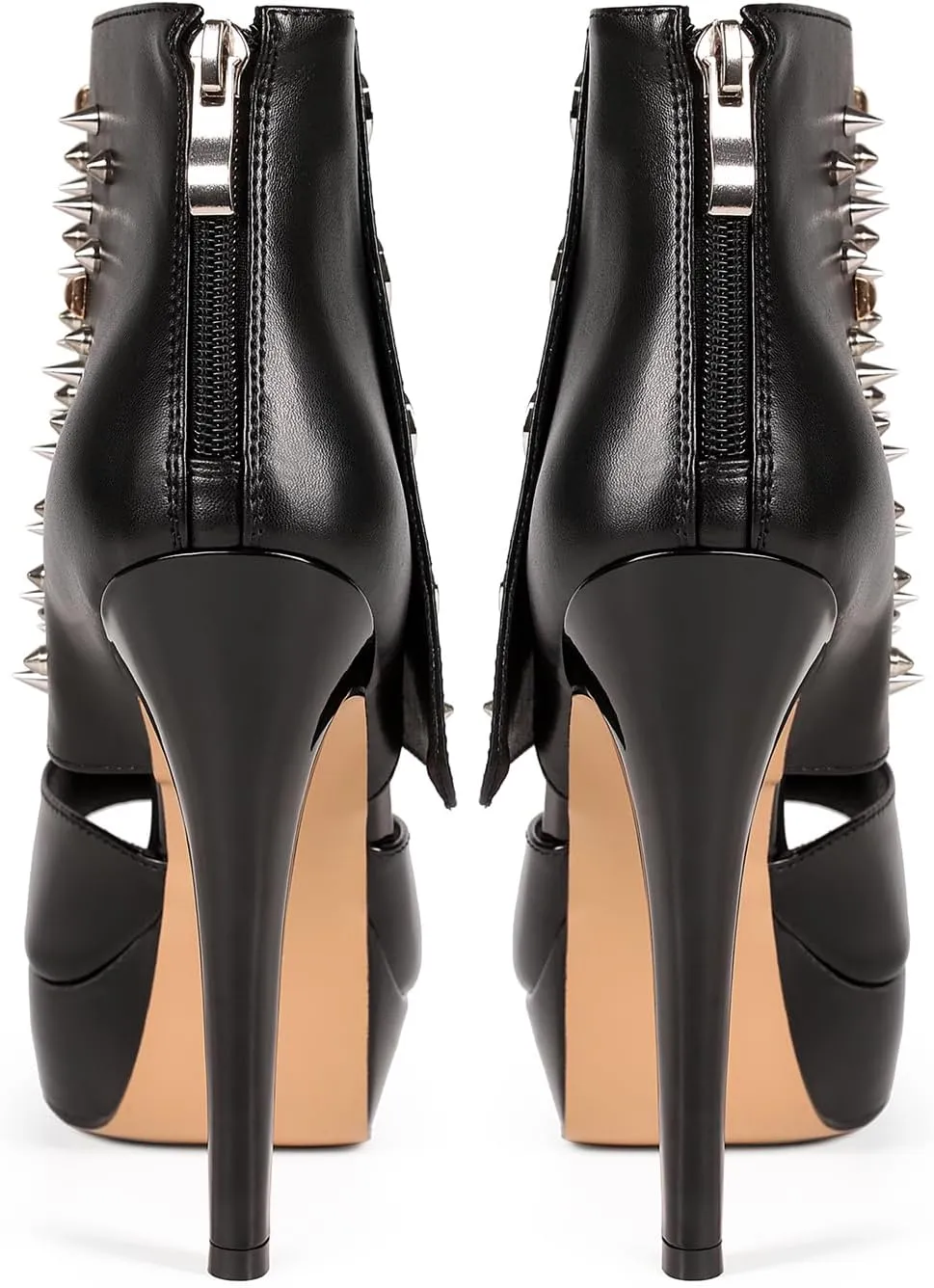Feinlina Studded Heeled Sandals for Women Sexy Black Platform Stiletto Heel Peep Toe Pumps Shoes