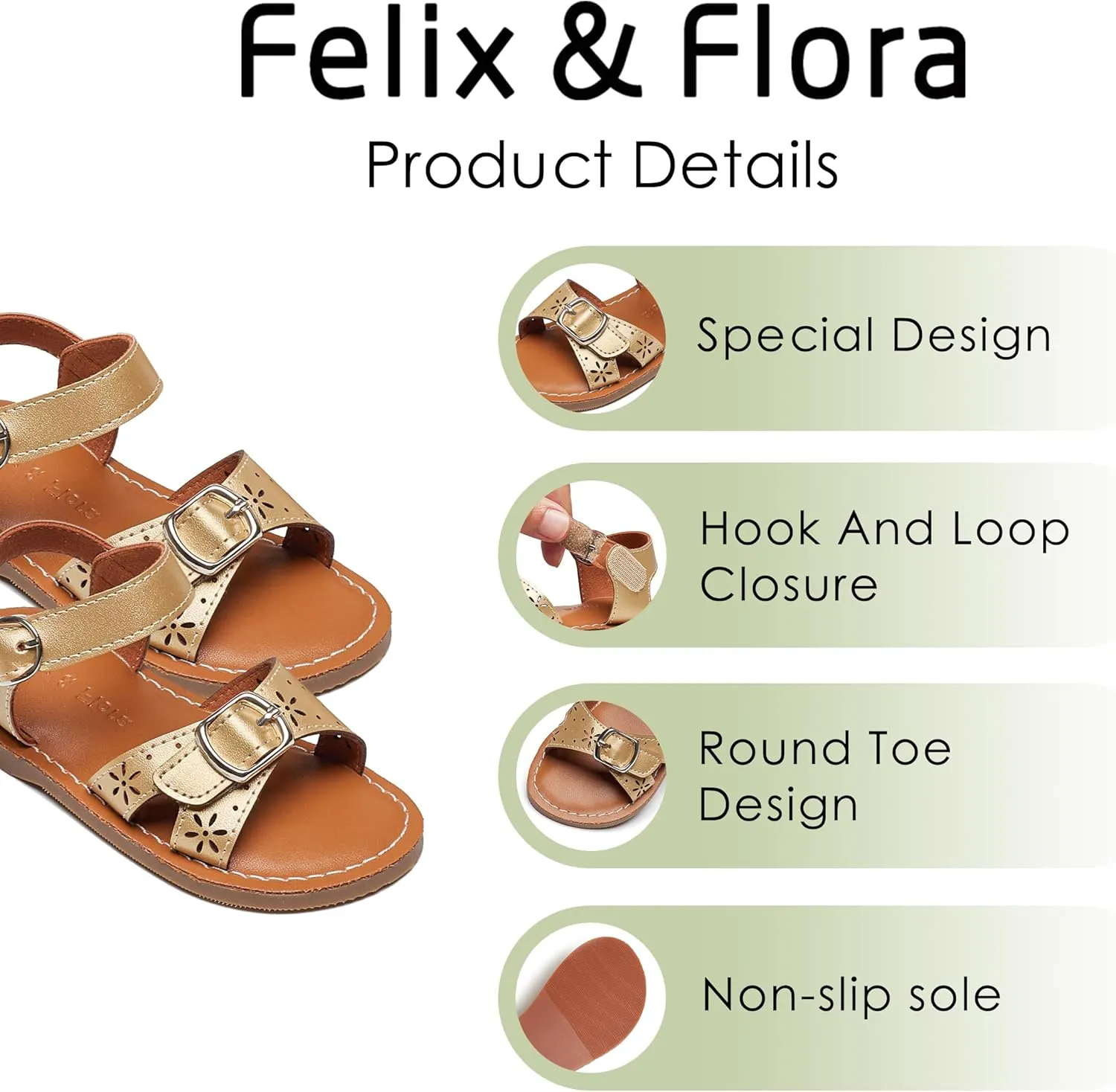 Felix & Flora Toddler Girl Sandals - Flower Girl Dress Shoes Open Toe Little Kid Summer Flats
