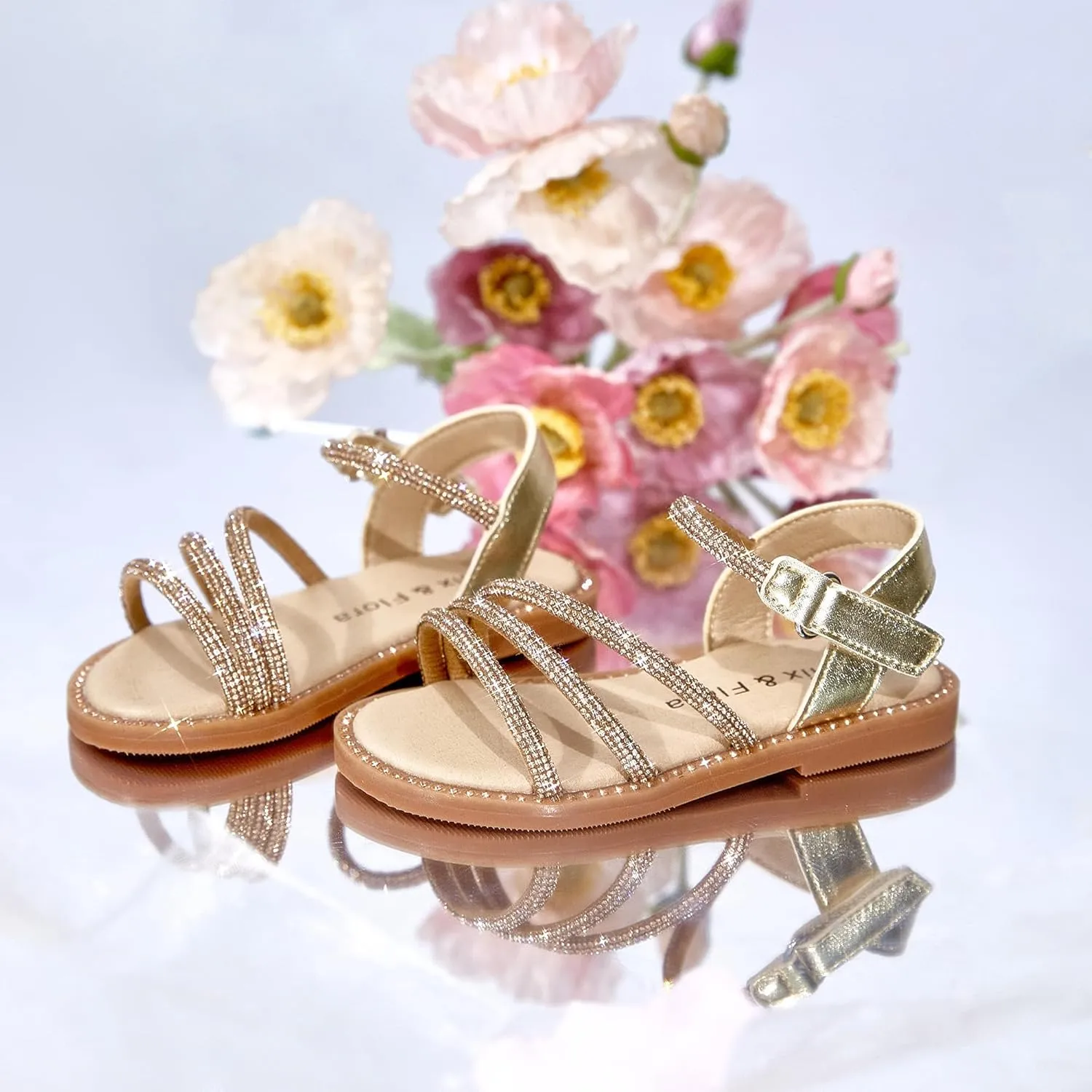 Felix & Flora Toddler Girl Sandals - Flower Girl Dress Shoes Open Toe Little Kid Summer Flats
