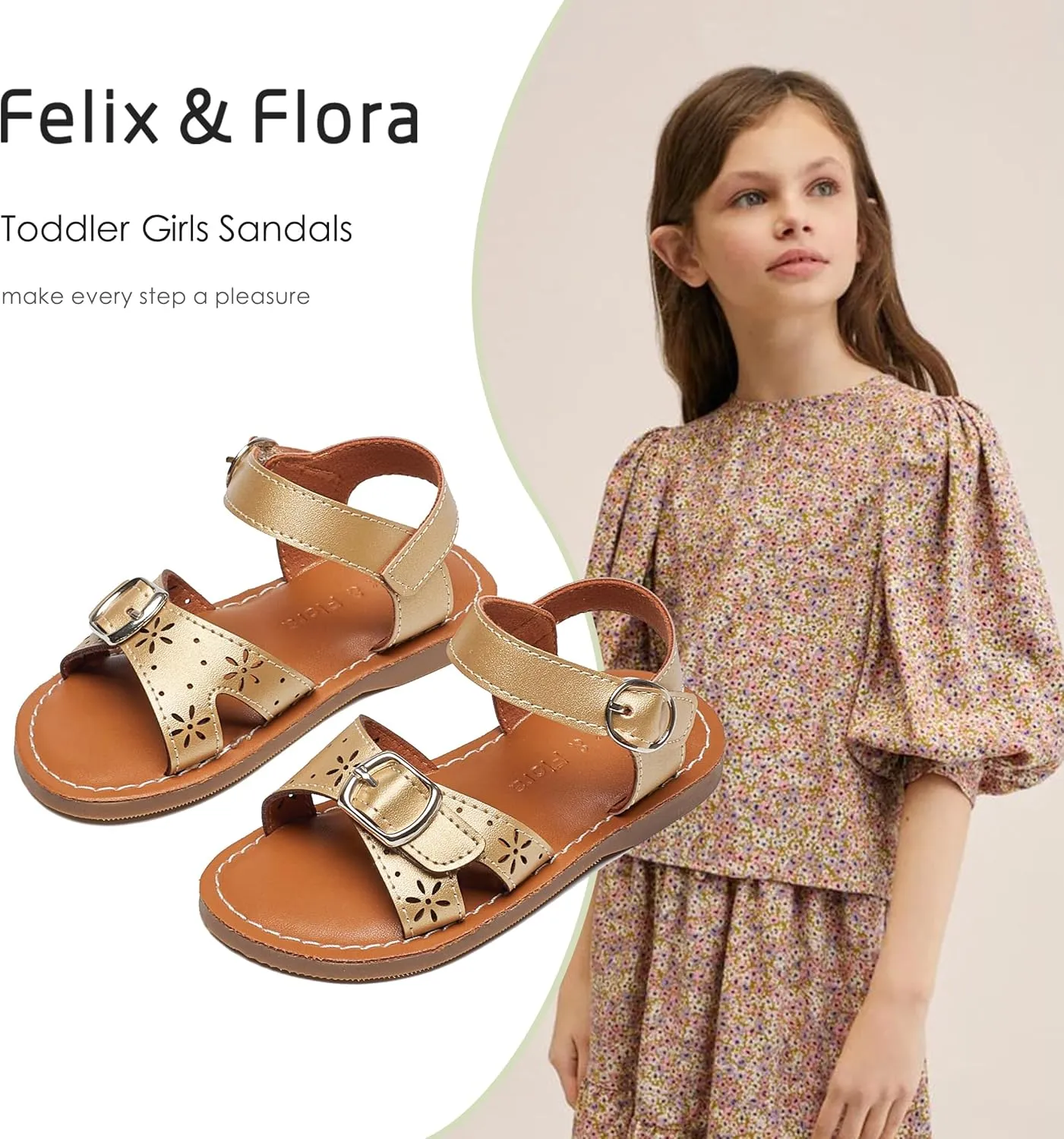 Felix & Flora Toddler Girl Sandals - Flower Girl Dress Shoes Open Toe Little Kid Summer Flats