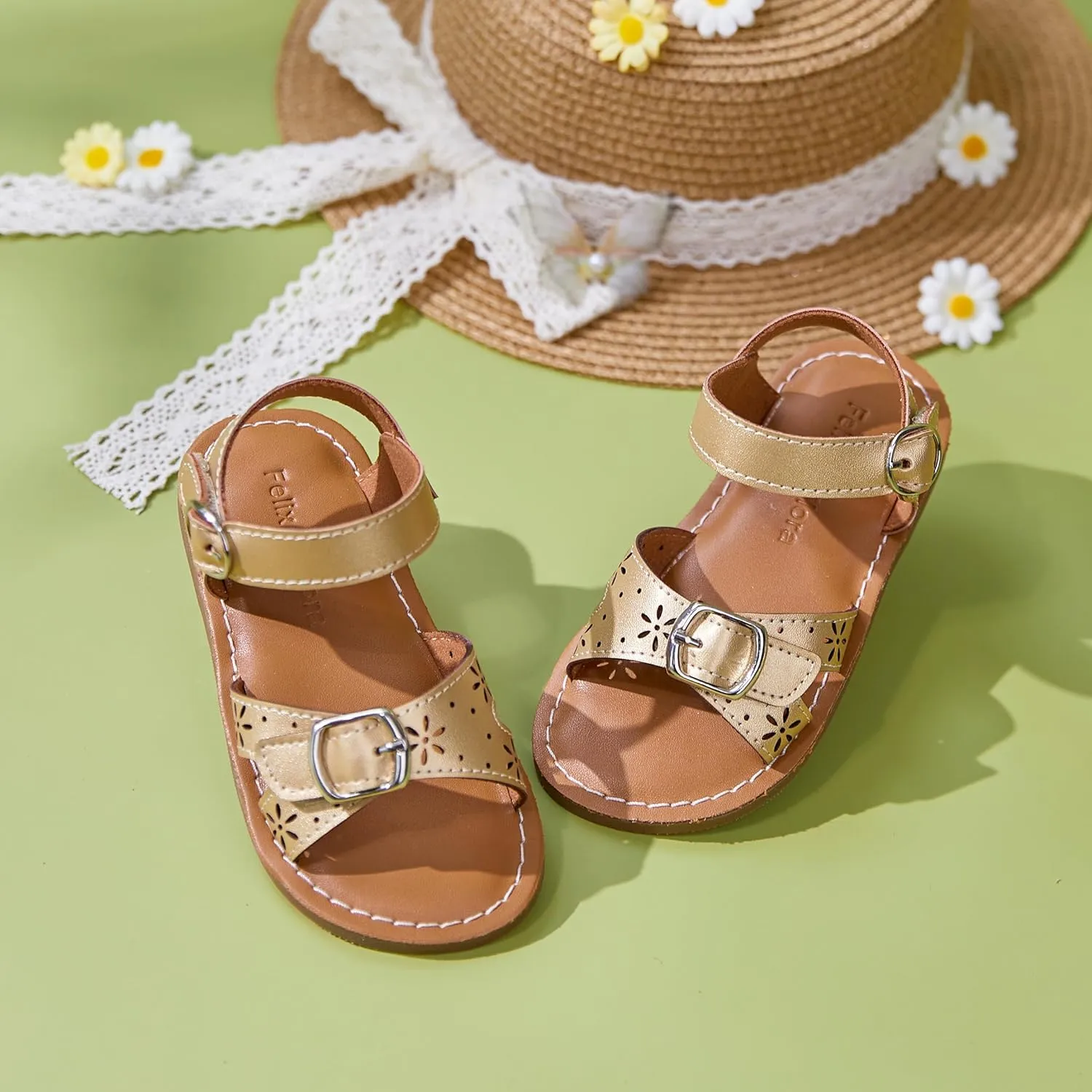 Felix & Flora Toddler Girl Sandals - Flower Girl Dress Shoes Open Toe Little Kid Summer Flats