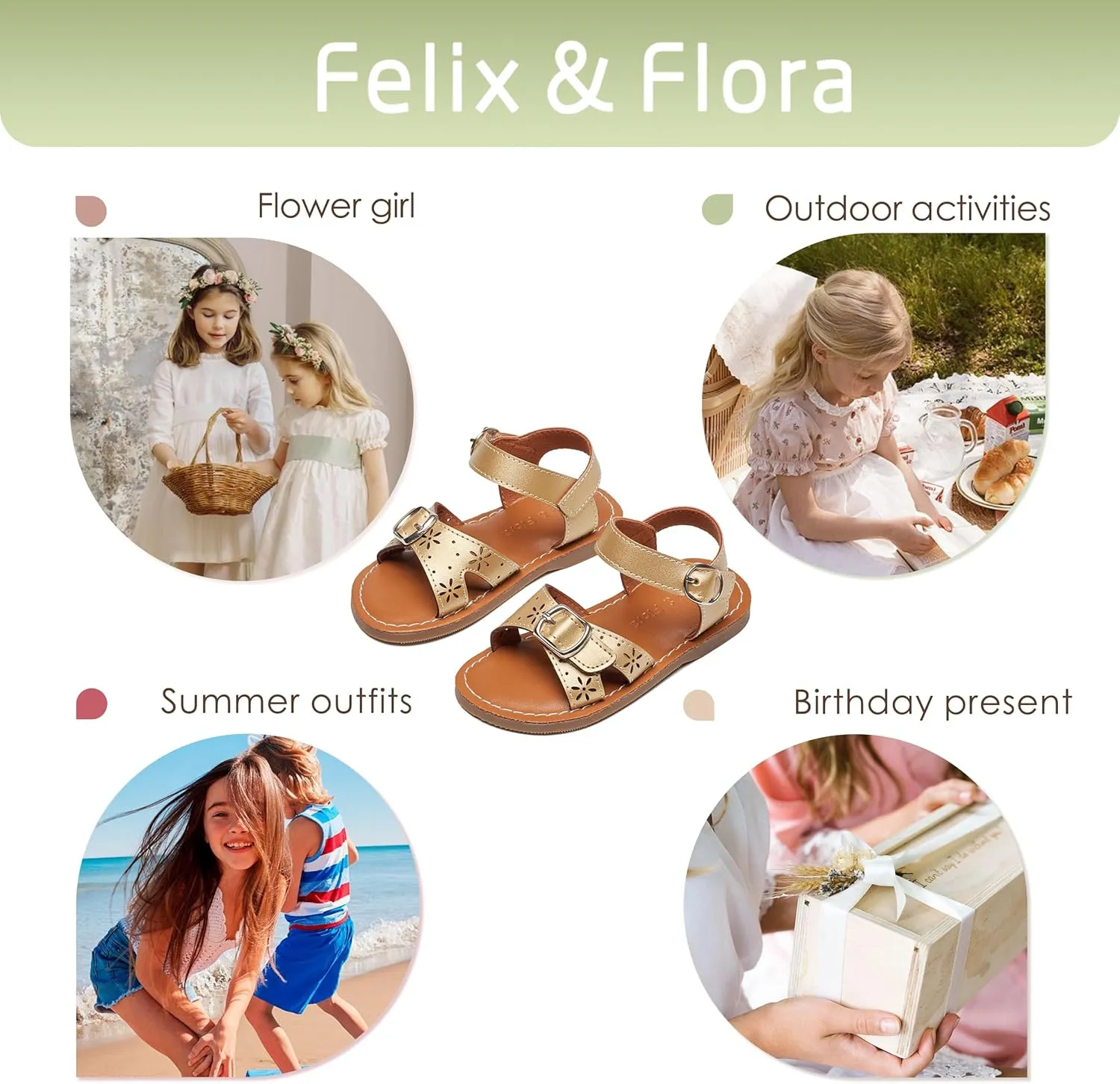 Felix & Flora Toddler Girl Sandals - Flower Girl Dress Shoes Open Toe Little Kid Summer Flats