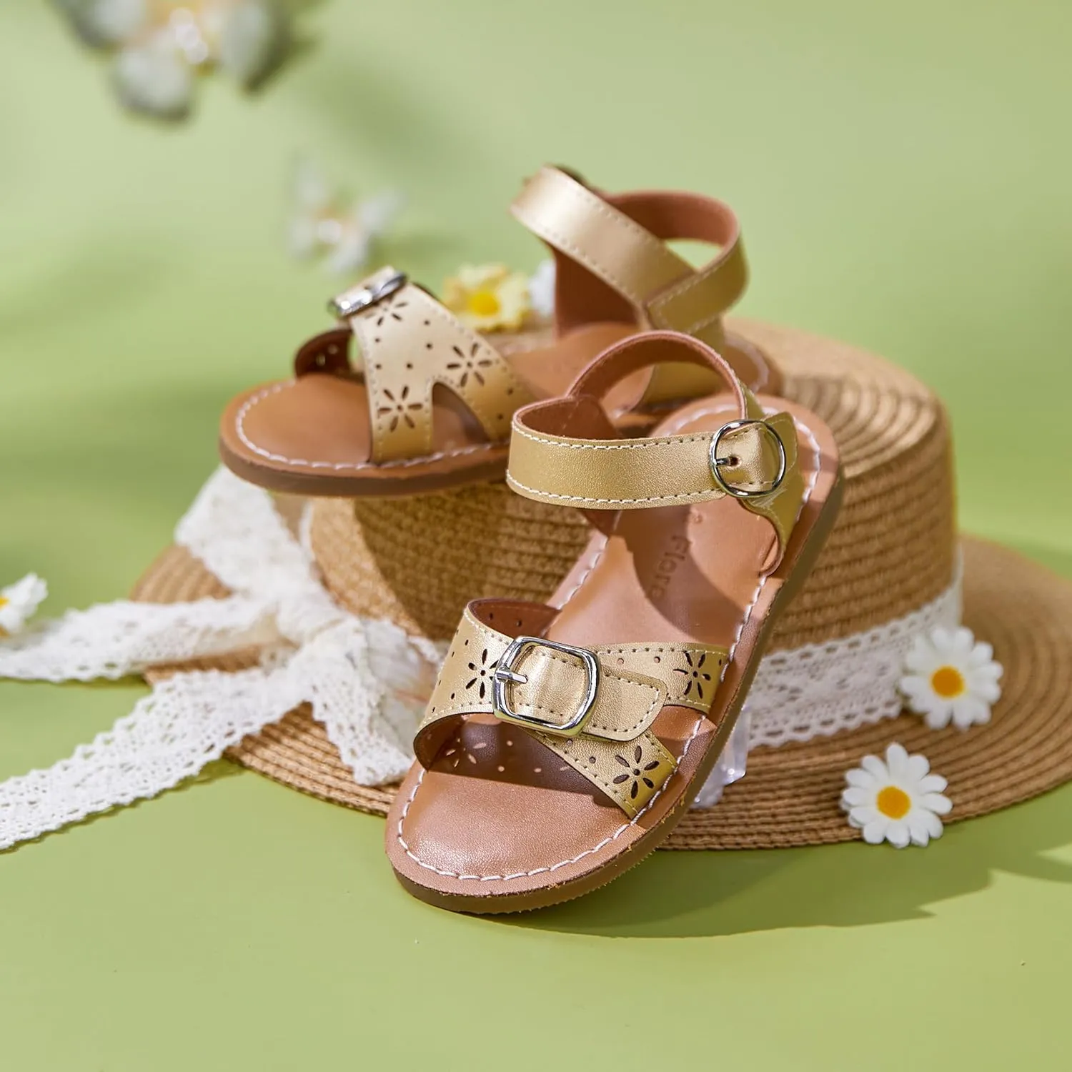 Felix & Flora Toddler Girl Sandals - Flower Girl Dress Shoes Open Toe Little Kid Summer Flats