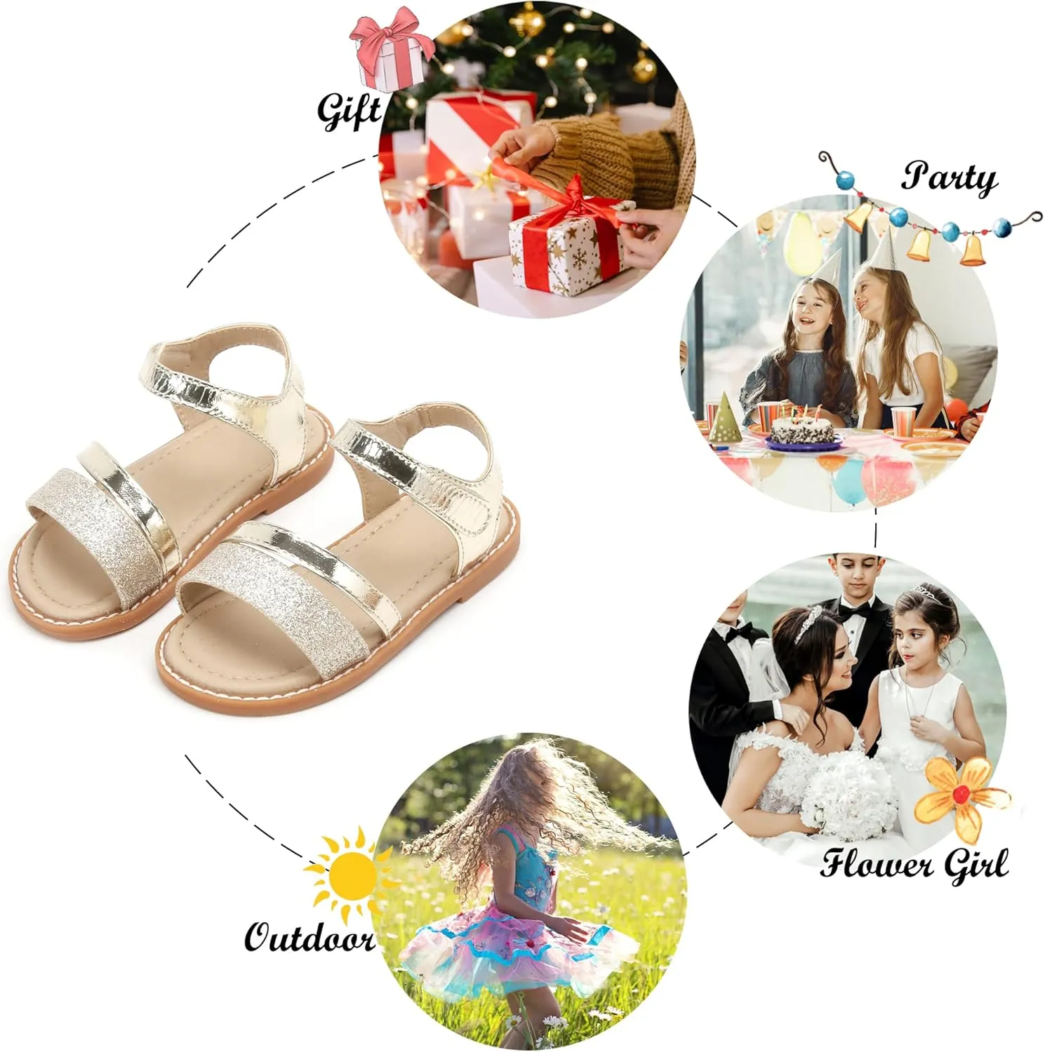 Felix & Flora Toddler Girl Sandals - Little Girl Easter Summer Dress Shoes Lightweight Open Toe Beach Holiday.