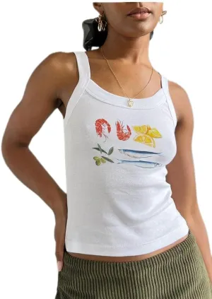 Floral Print Tank Tops Women Y2k Spaghetti Strap Graphic Cami Tank Tops Sleeveless Cute Going Out Crop Tops