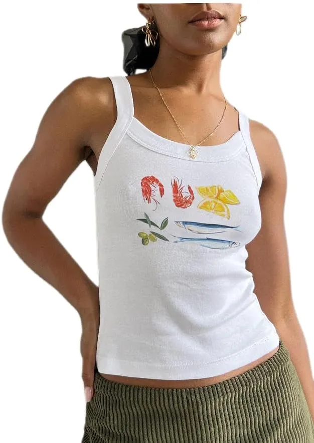 Floral Print Tank Tops Women Y2k Spaghetti Strap Graphic Cami Tank Tops Sleeveless Cute Going Out Crop Tops