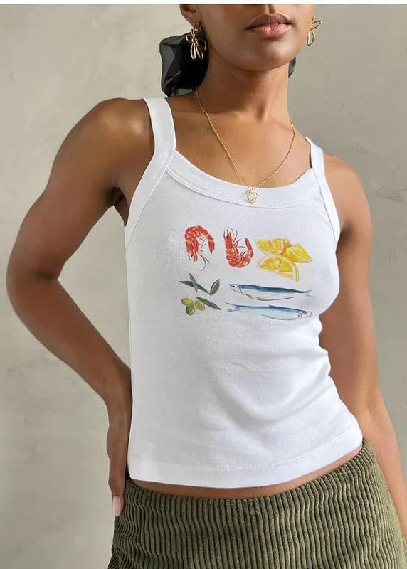 Floral Print Tank Tops Women Y2k Spaghetti Strap Graphic Cami Tank Tops Sleeveless Cute Going Out Crop Tops