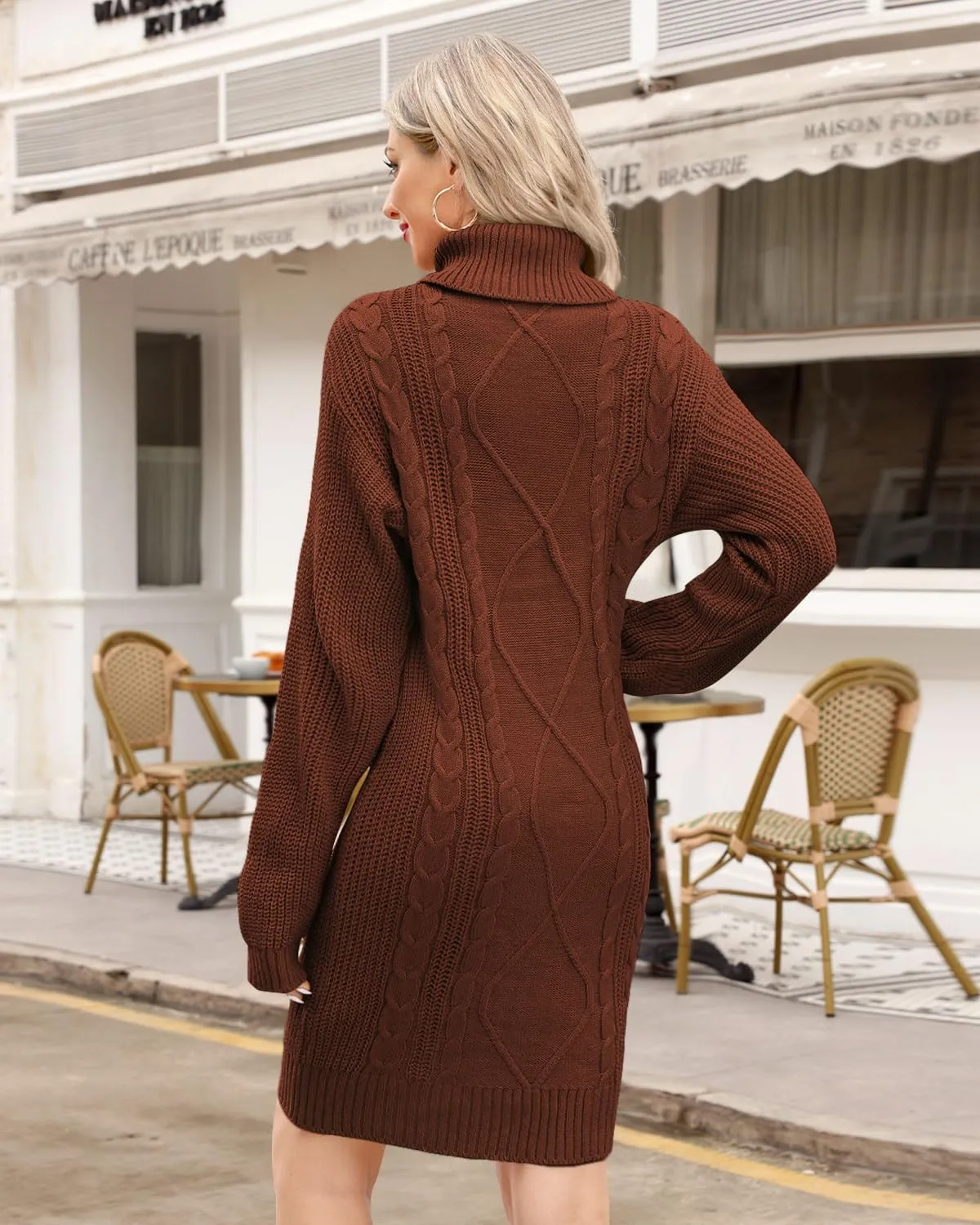 For G and PL Winter Long Sleeve Cable Knit Bodycon Slim Fitted Turtleneck Pullover Stretchy Mini Sweater Dresses