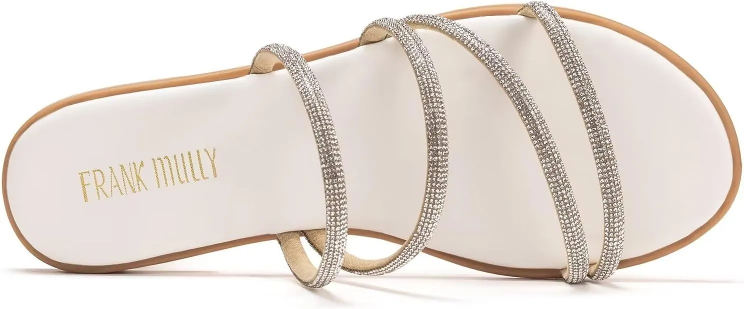 Frank Mully Womens Slide Sandals Open Toe Rhinestone Straps Slip On Beach Slide Casual Dressy Flats Sandal for Women Summer