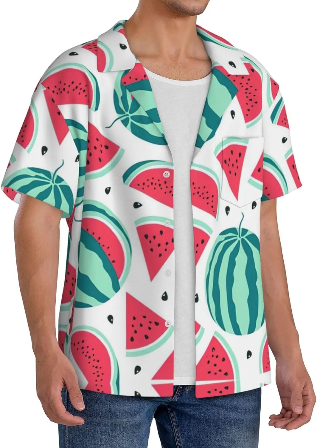 Fruits Watermelon Printing Men's Fashion Summer Short Sleeve Button Shirt with Pocket,S-4xl Cuban Shirt Hawaiian Shirt