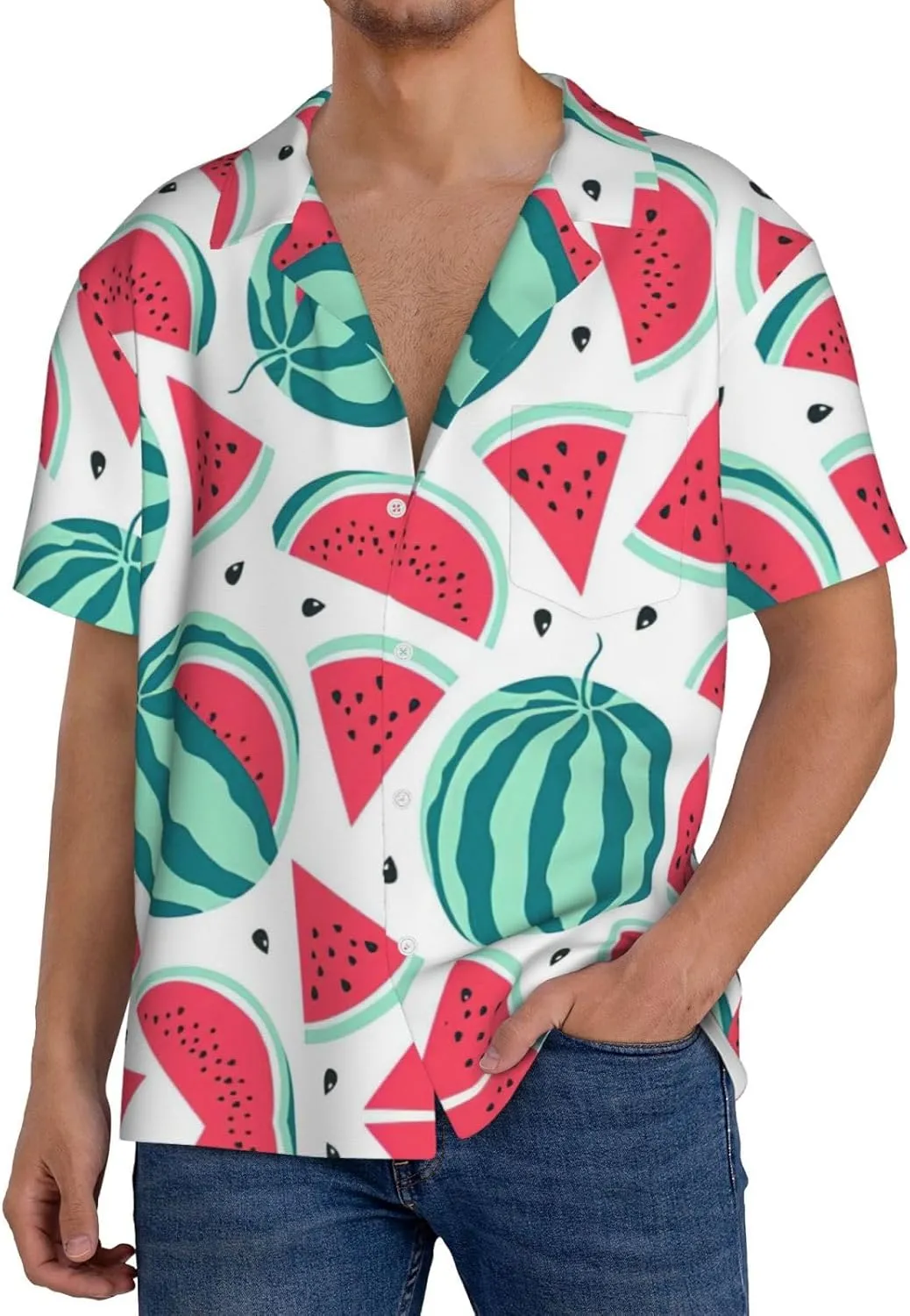 Fruits Watermelon Printing Men's Fashion Summer Short Sleeve Button Shirt with Pocket,S-4xl Cuban Shirt Hawaiian Shirt