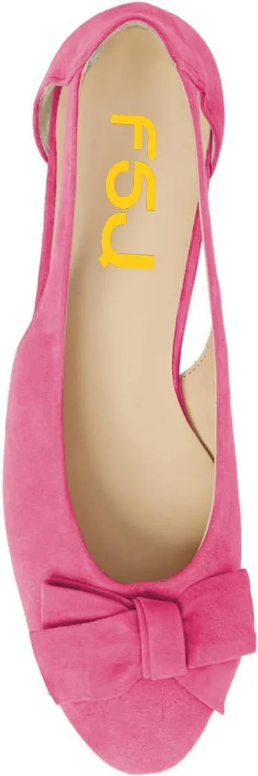 FSJ Women Cute Round Toe Ballet Flats Slip On Low Heels Pumps Bowknot Cutout Comfy Shoes Size 4-15 US