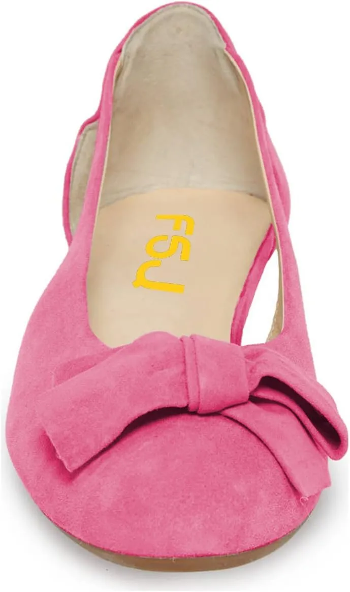 FSJ Women Cute Round Toe Ballet Flats Slip On Low Heels Pumps Bowknot Cutout Comfy Shoes Size 4-15 US