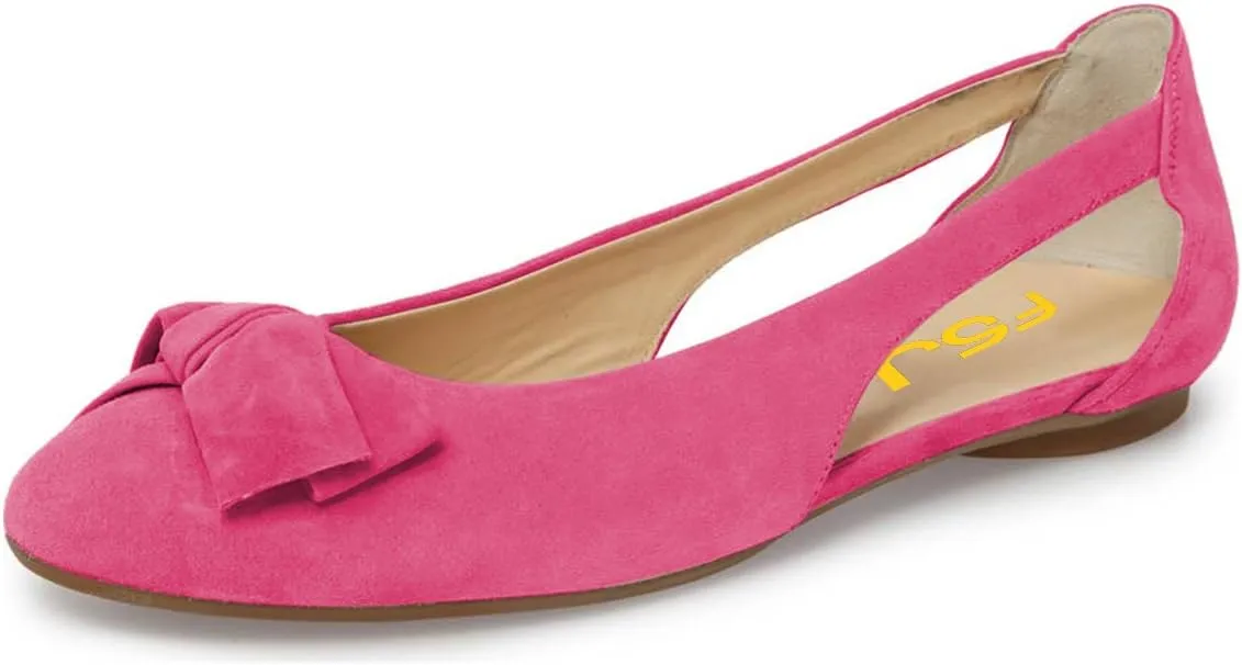 FSJ Women Cute Round Toe Ballet Flats Slip On Low Heels Pumps Bowknot Cutout Comfy Shoes Size 4-15 US