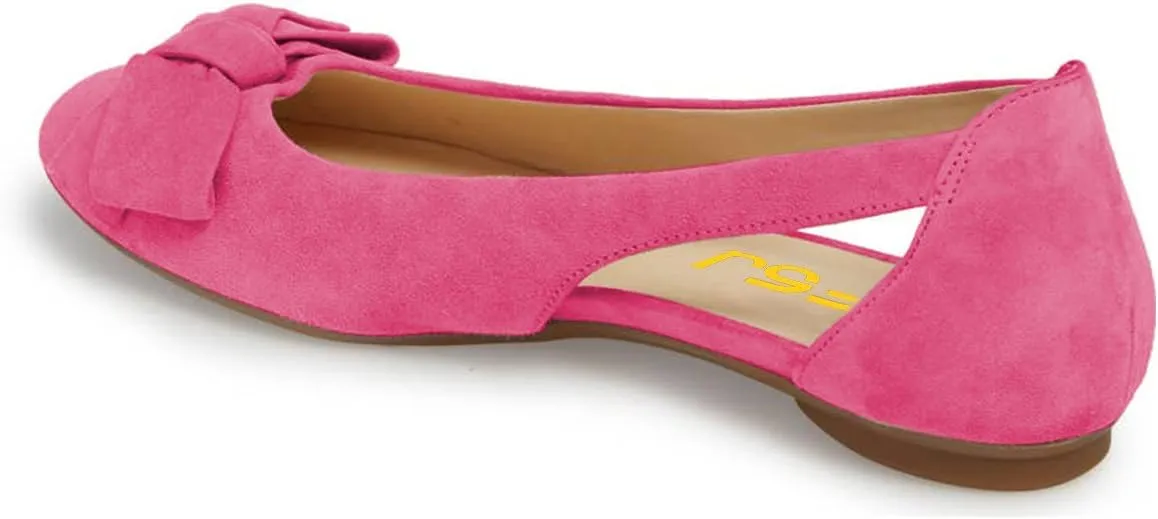 FSJ Women Cute Round Toe Ballet Flats Slip On Low Heels Pumps Bowknot Cutout Comfy Shoes Size 4-15 US