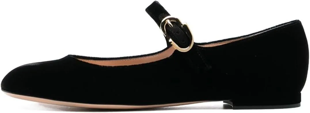 FYS Women Round Toe Mary Janes Cute Slim Strap Ballet Flats Comfy Walking School Office Shoes Size 4-15 US
