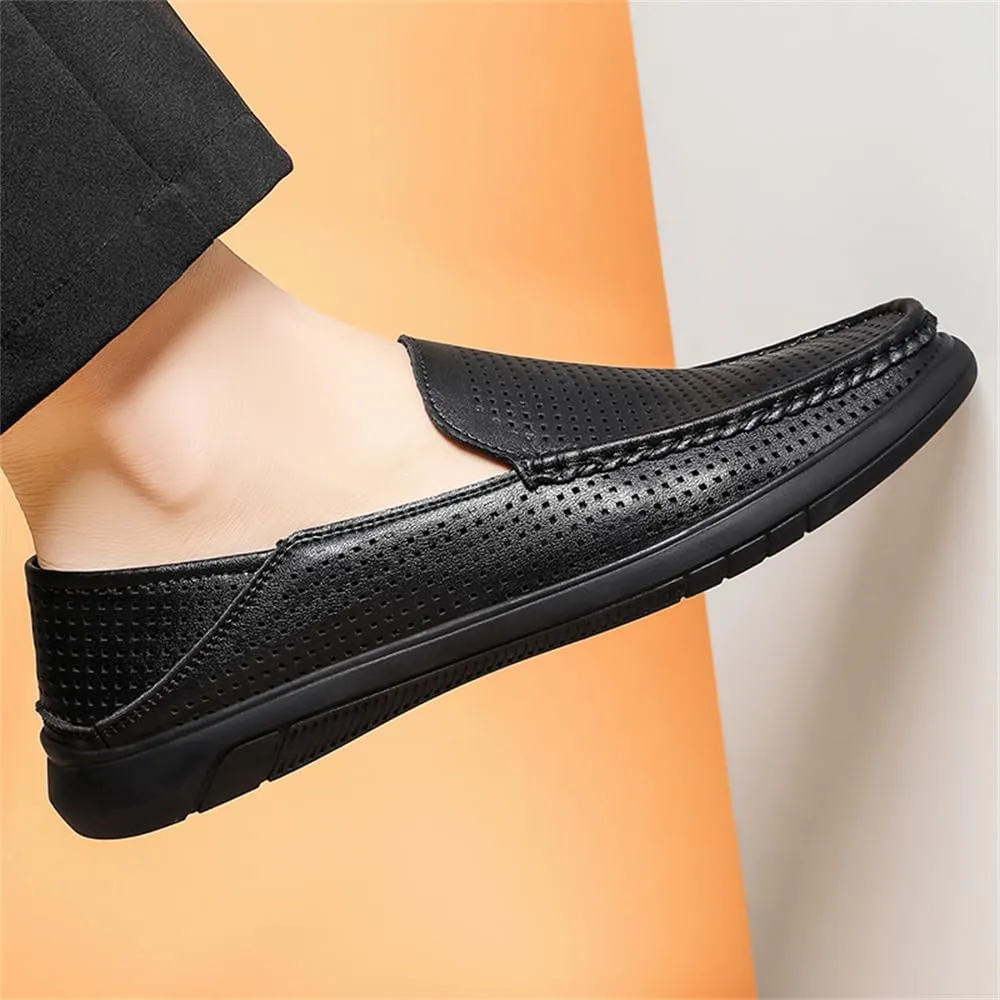 Genuine Leather Men's Summer Breathable Slip on Loafers Soft Comfortable Walking Driving Shoes