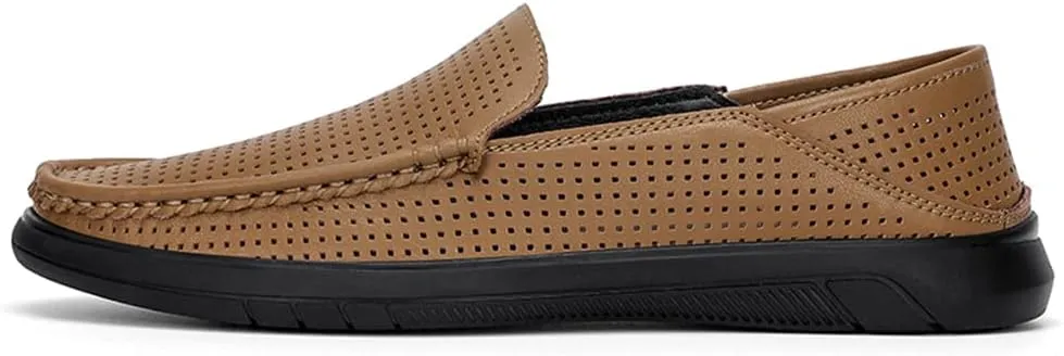 Genuine Leather Men's Summer Breathable Slip on Loafers Soft Comfortable Walking Driving Shoes