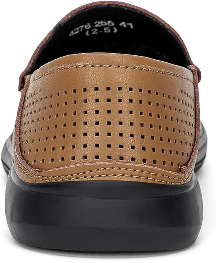 Genuine Leather Men's Summer Breathable Slip on Loafers Soft Comfortable Walking Driving Shoes