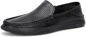 Genuine Leather Men's Summer Breathable Slip on Loafers Soft Comfortable Walking Driving Shoes