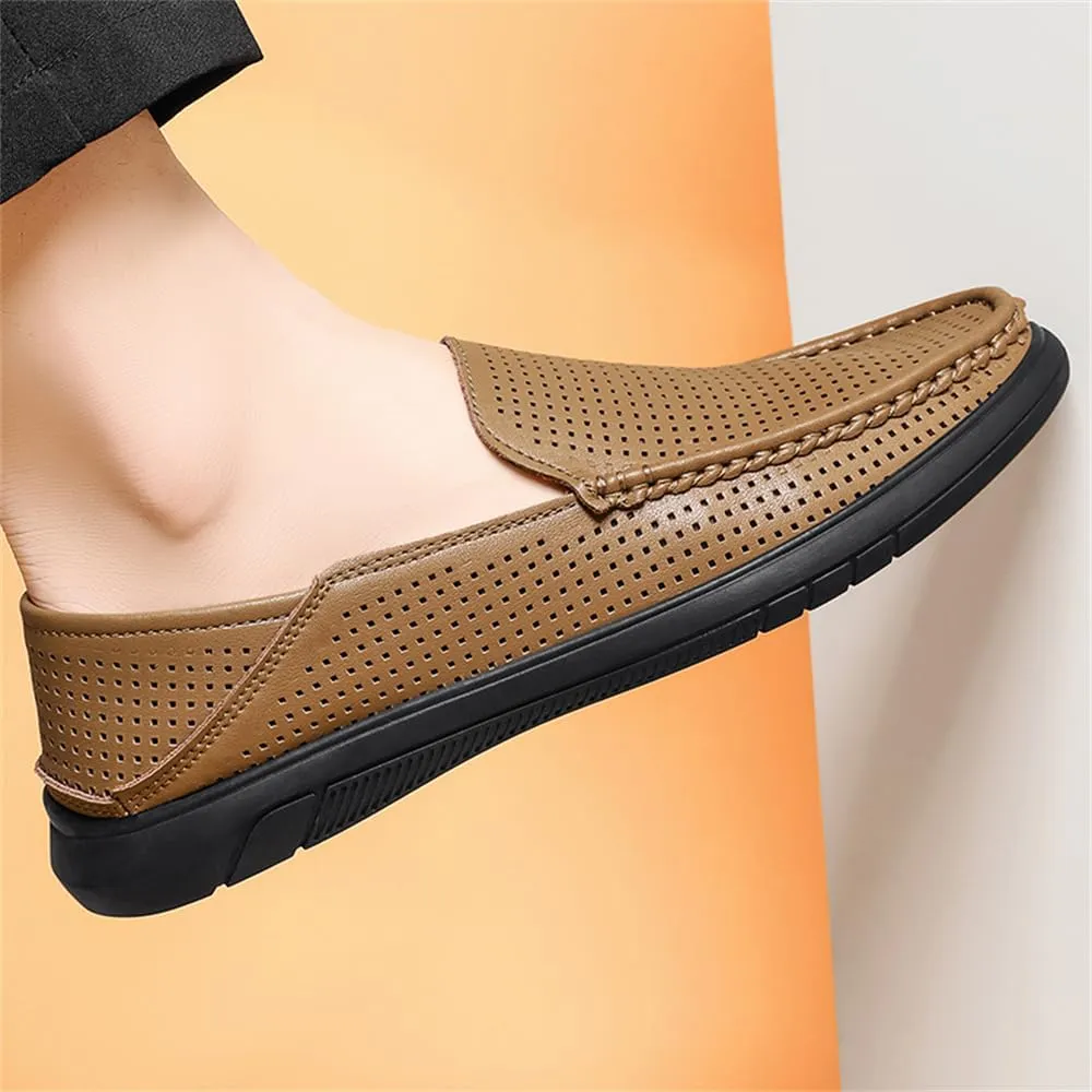 Genuine Leather Men's Summer Breathable Slip on Loafers Soft Comfortable Walking Driving Shoes