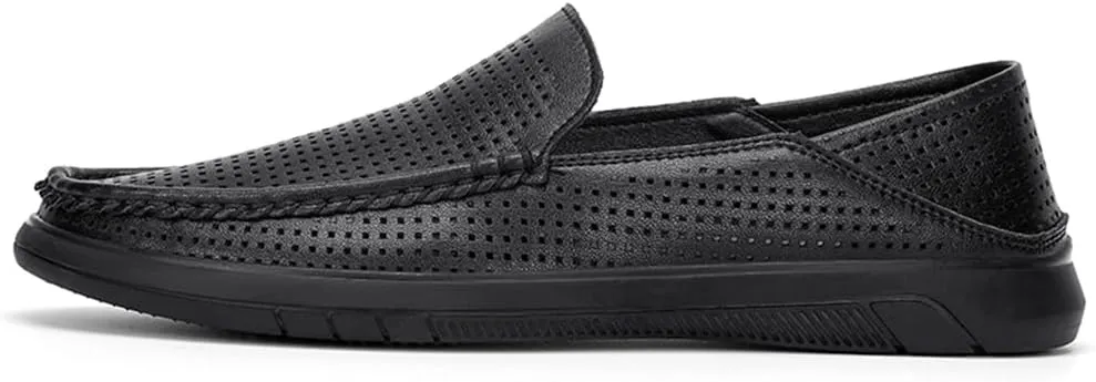 Genuine Leather Men's Summer Breathable Slip on Loafers Soft Comfortable Walking Driving Shoes