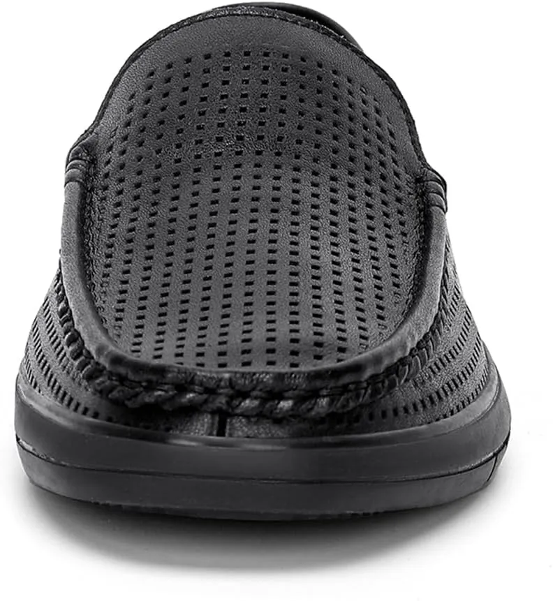 Genuine Leather Men's Summer Breathable Slip on Loafers Soft Comfortable Walking Driving Shoes