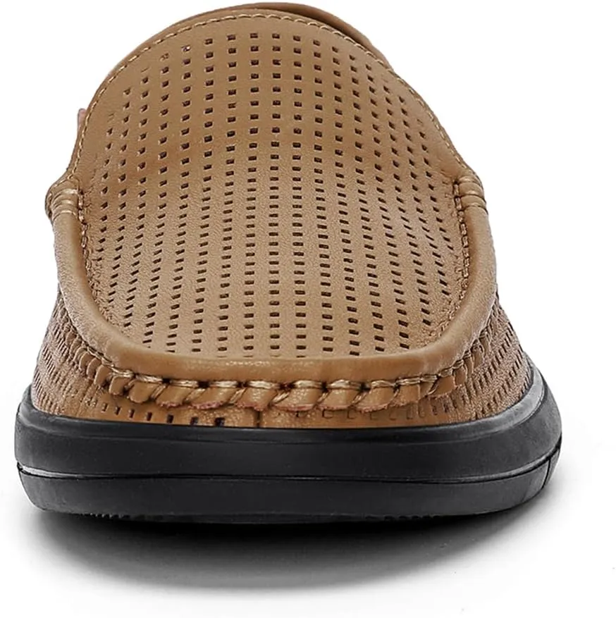 Genuine Leather Men's Summer Breathable Slip on Loafers Soft Comfortable Walking Driving Shoes