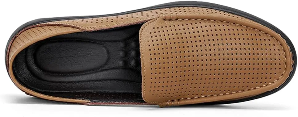 Genuine Leather Men's Summer Breathable Slip on Loafers Soft Comfortable Walking Driving Shoes