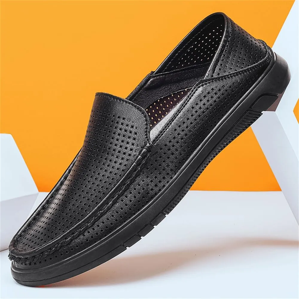 Genuine Leather Men's Summer Breathable Slip on Loafers Soft Comfortable Walking Driving Shoes
