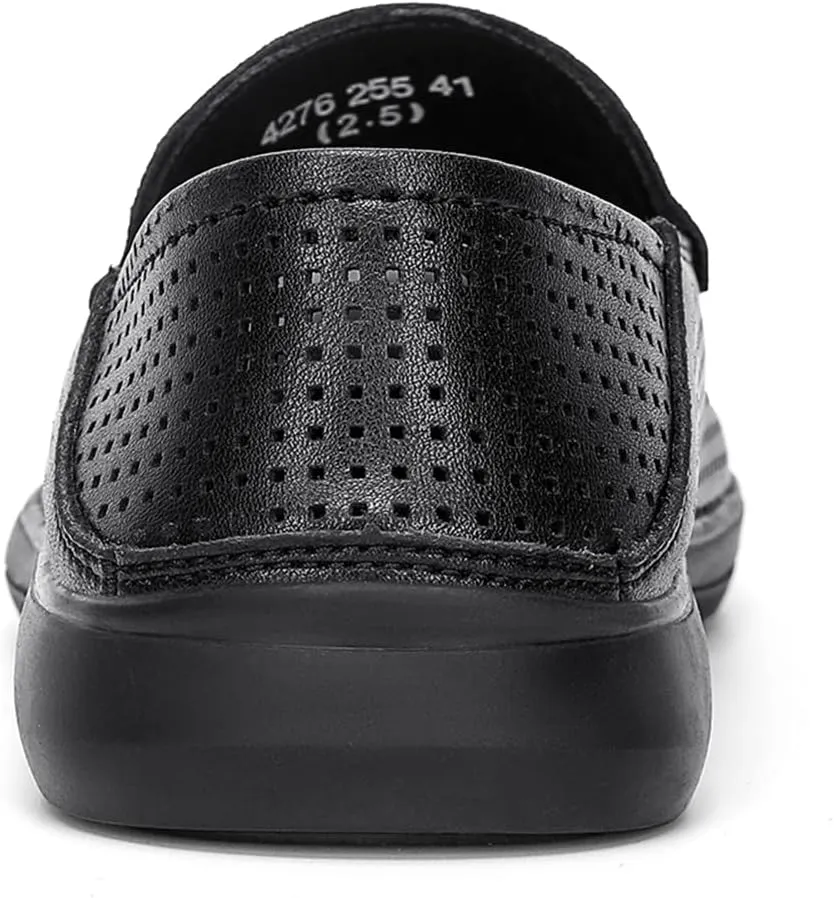 Genuine Leather Men's Summer Breathable Slip on Loafers Soft Comfortable Walking Driving Shoes