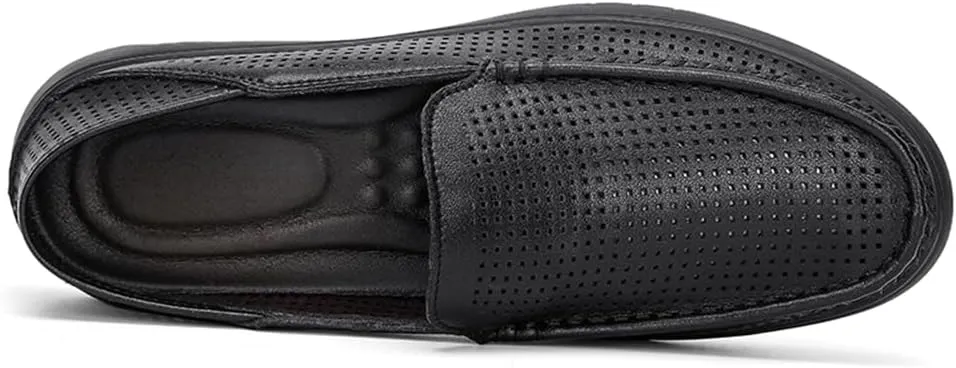 Genuine Leather Men's Summer Breathable Slip on Loafers Soft Comfortable Walking Driving Shoes