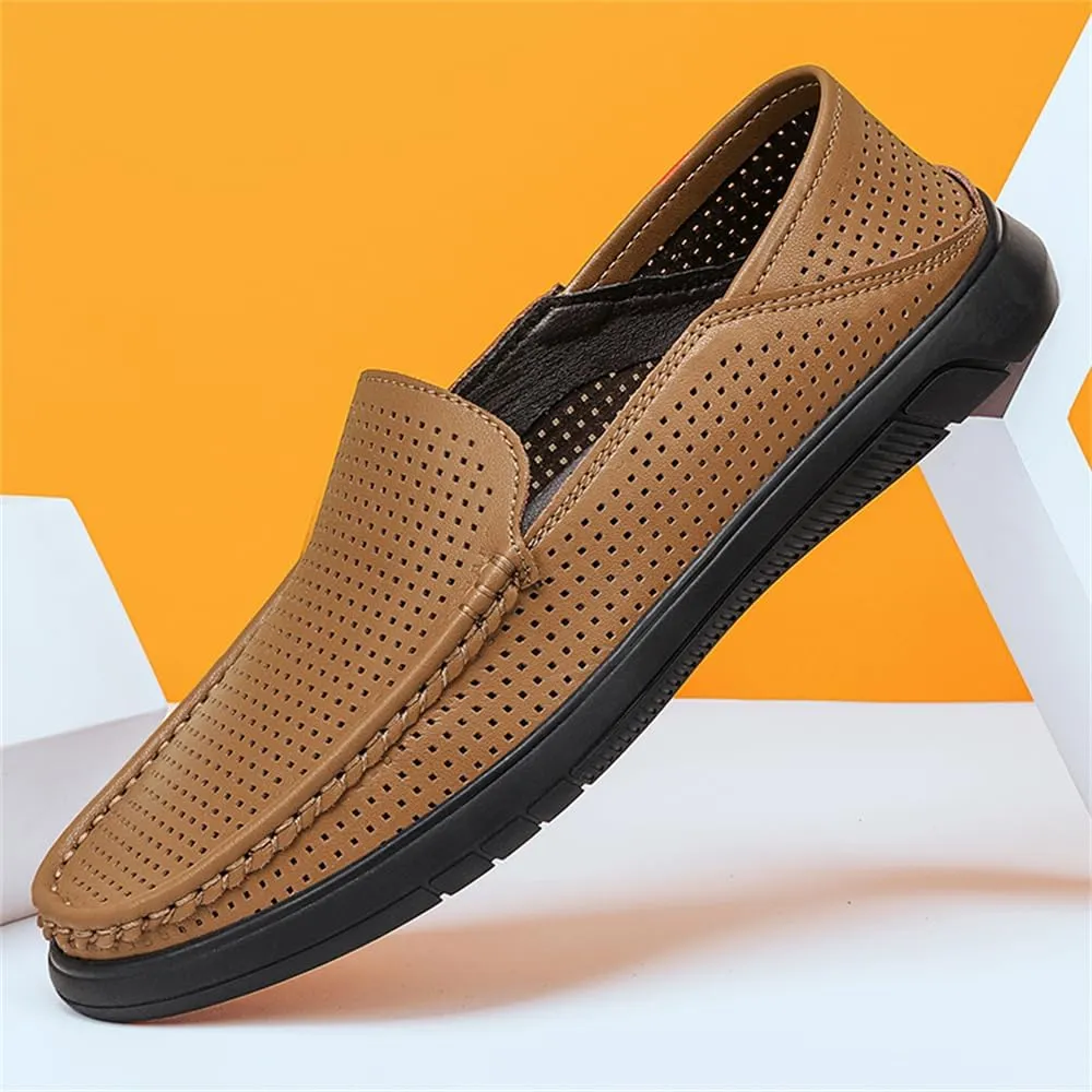Genuine Leather Men's Summer Breathable Slip on Loafers Soft Comfortable Walking Driving Shoes