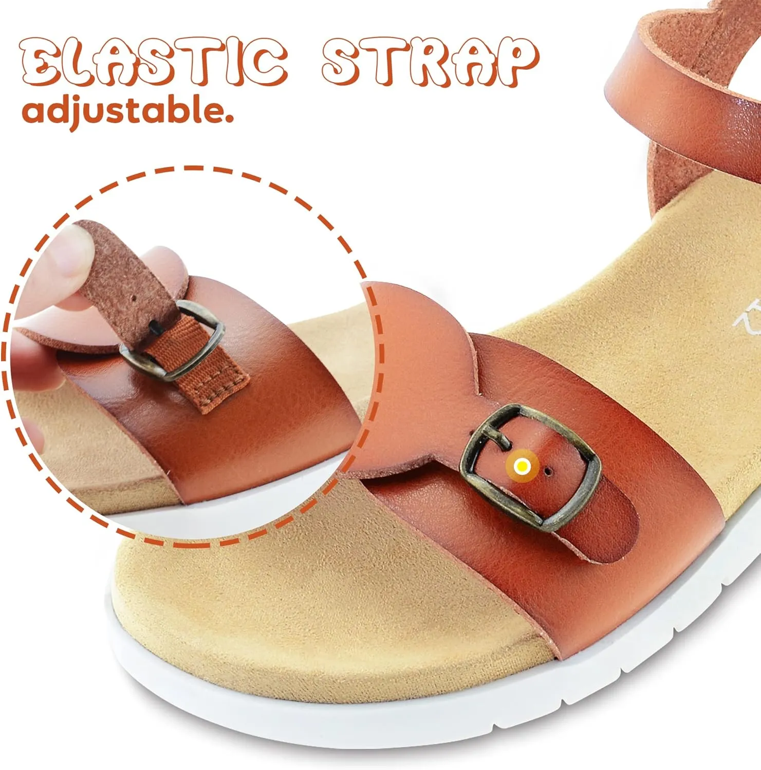 Girls Sandals: White & Orange Flat Sandals, Open Toe, Adjustable Strap, Size 13/1/2/3/4/5