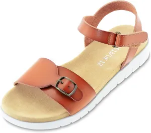 Girls Sandals: White & Orange Flat Sandals, Open Toe, Adjustable Strap, Size 13/1/2/3/4/5