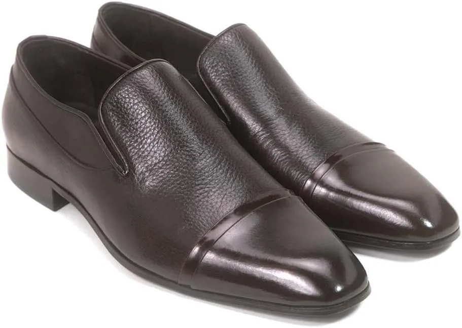 Golden Pass Men’s Brown Leather Slip-On Loafers – Formal Dress Shoes with Cap Toe, Double Gore Comfort Fit, Handcrafted Italian Style, Genuine Leather Sole (9)