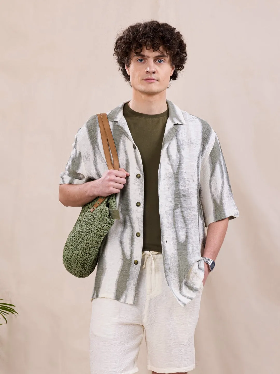 Green Abstract Print Resort Shirt