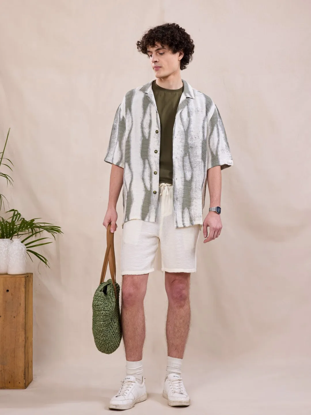 Green Abstract Print Resort Shirt