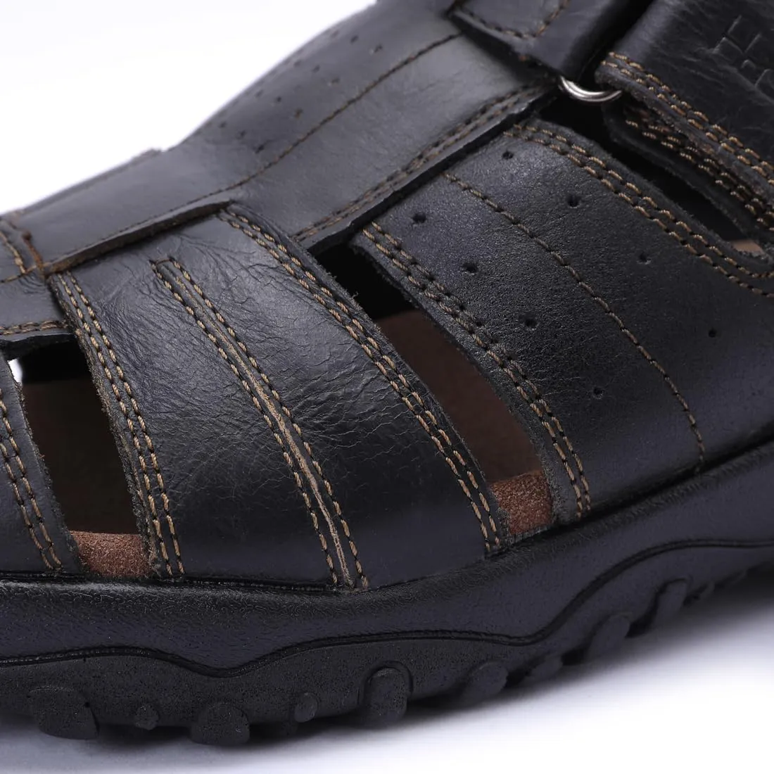 Harssidanzar Mens Leather Fisherman Sandals Closed Toe Sandal For Men KM226US