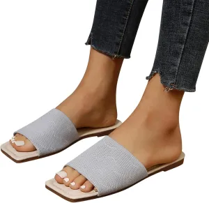 Hbeylia Sandals for Women Dressy Summer Fashion Knitted Square Open Toe Gladiator Flip Flops Comfortable Bohemian Slip On Indoor Outdoor Dressy Boho Casual Sandals